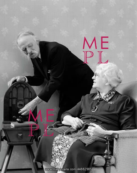 : 1940s Elderly Couple Listening : 1940s Elderly Couple Listening