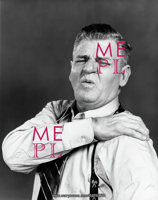 : 1940s ELDERLY MAN GRIMACING AND HOLDING SHOULDER : 1940s ELDERLY MAN GRIMACING AND HOLDING SHOULDER