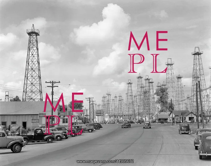 : 1940s Highway Through Forest of Oil Derricks Kilgore Texa : 1940s Highway Through Forest of Oil Derricks Kilgore Texa