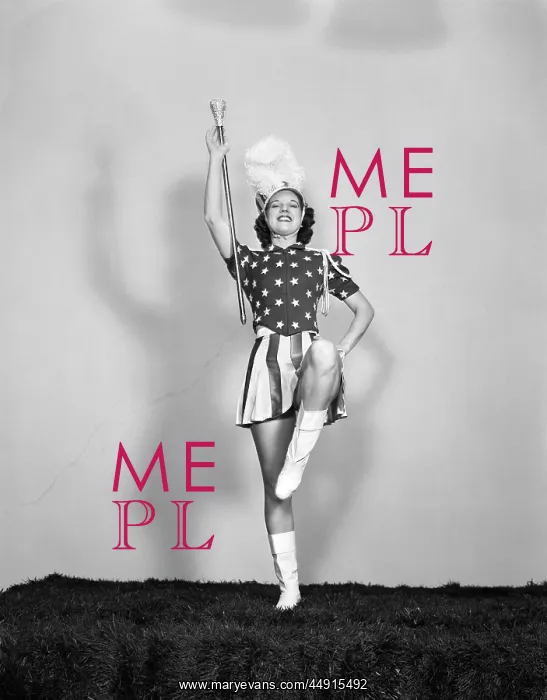 : 1940s MAJORETTE POSING WITH BATON FACING FORWARD : 1940s MAJORETTE POSING WITH BATON FACING FORWARD