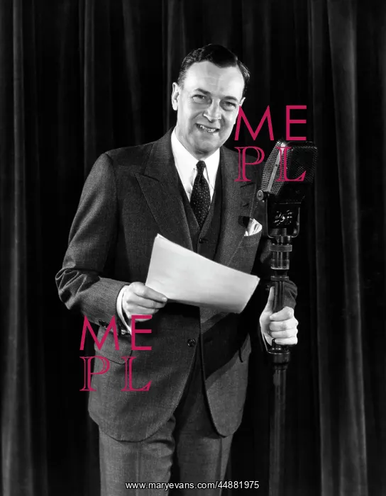 : 1940s Man Announcer Emcee Smiling : 1940s Man Announcer Emcee Smiling