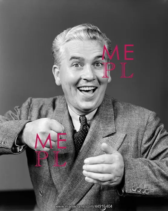: 1940s MAN MAKING FIST AND SMILING : 1940s MAN MAKING FIST AND SMILING