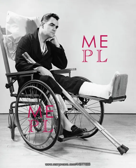 : 1940s Man In Wheelchair With Cast : 1940s Man In Wheelchair With Cast