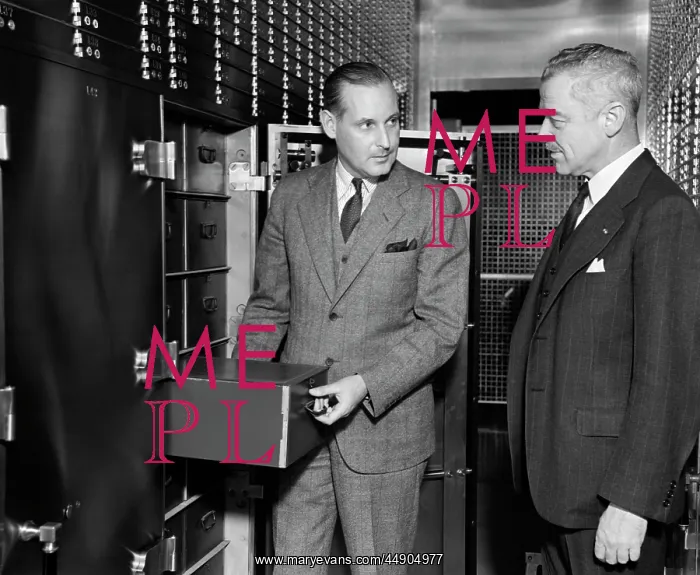 : 1940s Two Men Bank Open Safety : 1940s Two Men Bank Open Safety