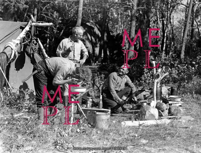  : 1940s Men At Campsite One Washing