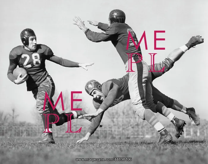 : 1940s Three Men Playing Football : 1940s Three Men Playing Football