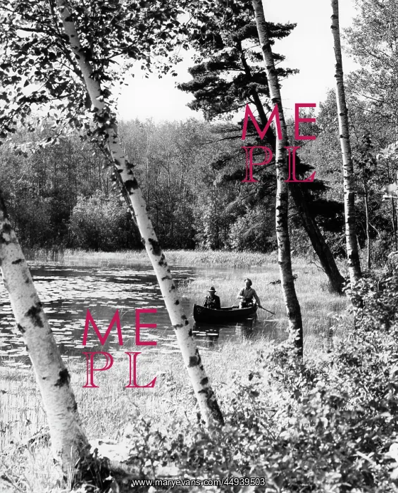  : 1940s Pair Of Men Canoeing In