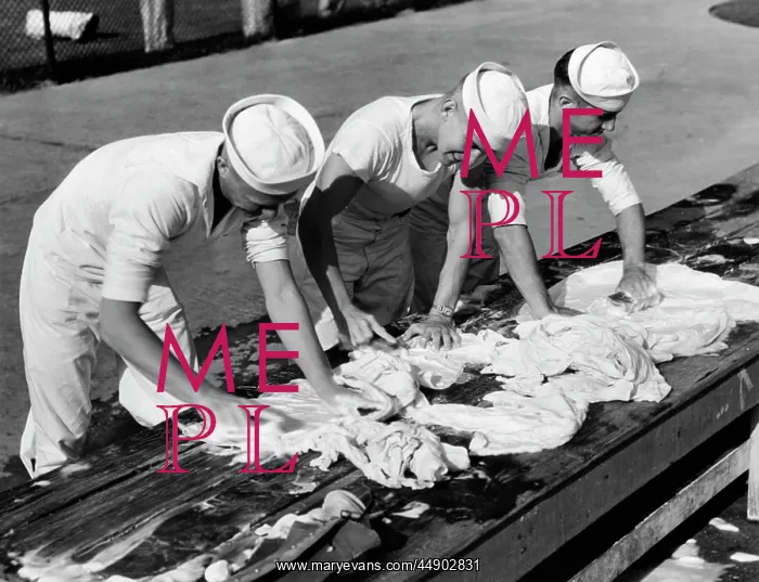: 1940s Three Sailors Doing Laundry : 1940s Three Sailors Doing Laundry
