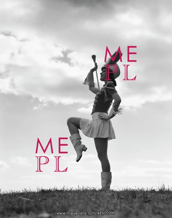  : 1940s SILHOUETTE OF MAJORETTE AGAINST SKY AND