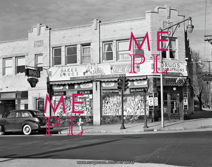 : 1940s storefront drugstore windows full of products : 1940s storefront drugstore windows full of products