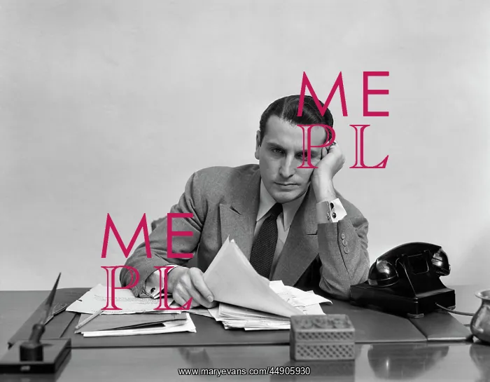 : 1940s Tired Overworked Man Businessman : 1940s Tired Overworked Man Businessman