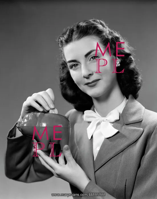  : 1940s Woman Putting Change Into