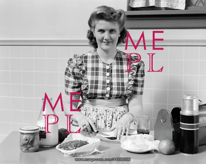 : 1940s Woman Smiling In Kitchen : 1940s Woman Smiling In Kitchen