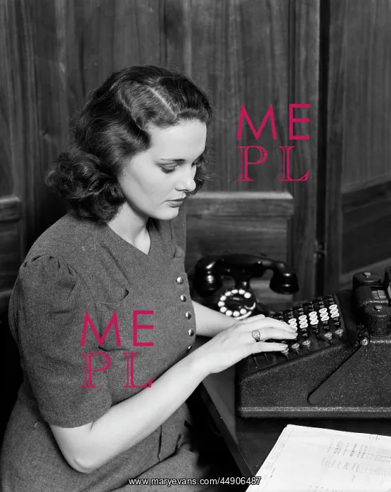 : 1940s Woman Typing Typewriter : 1940s Woman Typing Typewriter