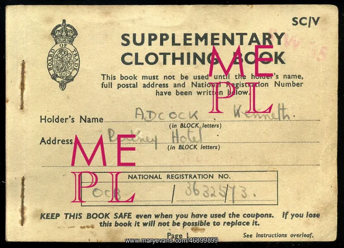 : 1940s, WW2, rationing, wartime, supplementary clothing book : 1940s, WW2, rationing, wartime, supplementary clothing book