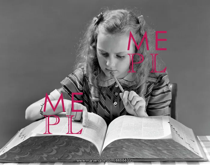 : 1940s Young Girl Looking In Dictionary : 1940s Young Girl Looking In Dictionary