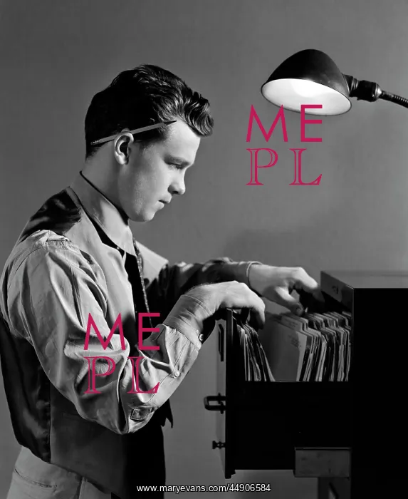  : 1940s Young Man Office File Clerk