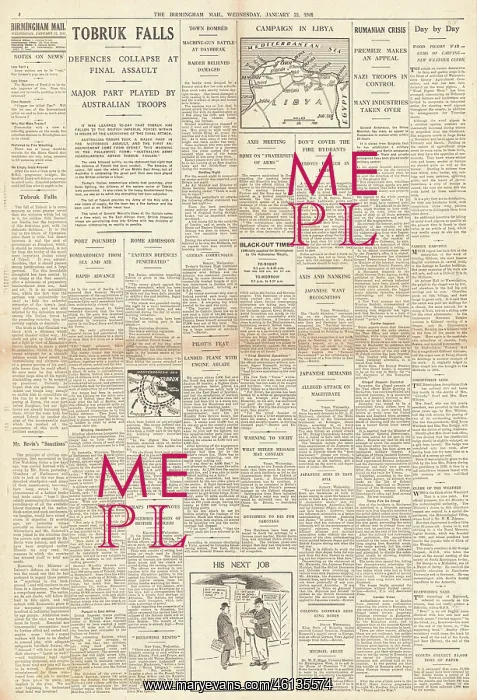 : 1941 Birmingham Mail Tobruk Falls : 1941 Birmingham Mail Tobruk Falls