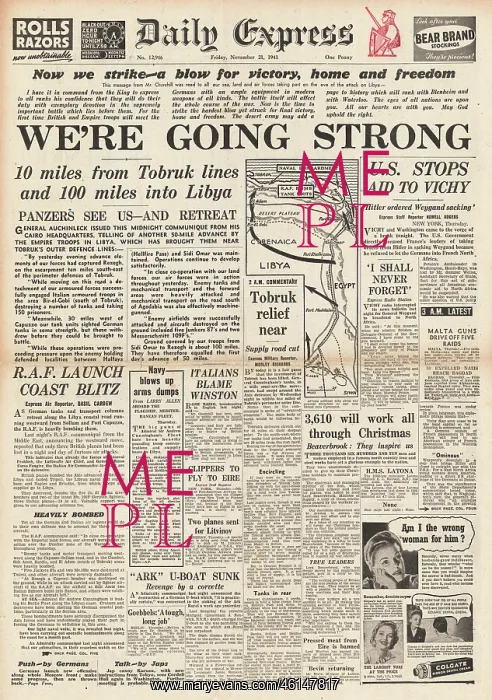 : 1941 Daily Express British Forces advance in Libya : 1941 Daily Express British Forces advance in Libya