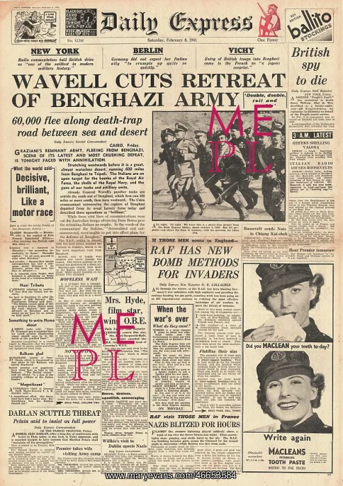  : 1941 Daily Express British Forces capture Benghazi
