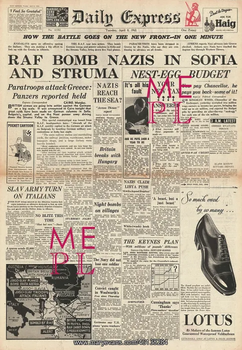 : 1941 Daily Express The Budget and RAF raid on Sofia : 1941 Daily Express The Budget and RAF raid on Sofia
