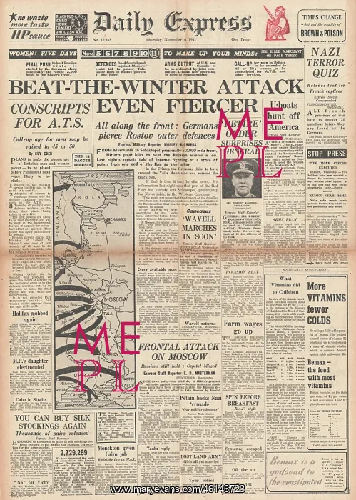 : 1941 Daily Express Fierce battles on the Eastern Front : 1941 Daily Express Fierce battles on the Eastern Front