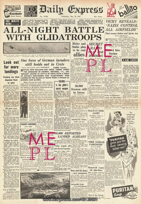 : 1941 Daily Express German forces invade Crete : 1941 Daily Express German forces invade Crete