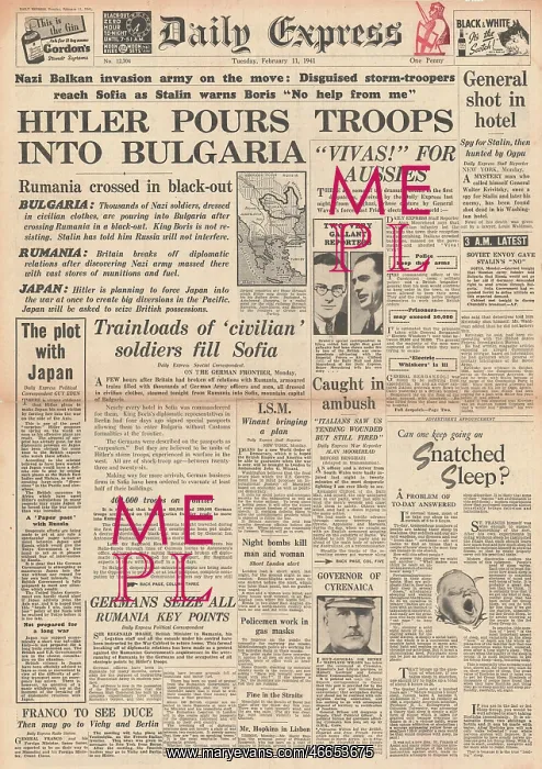 : 1941 Daily Express German Troops enter Bulgaria : 1941 Daily Express German Troops enter Bulgaria
