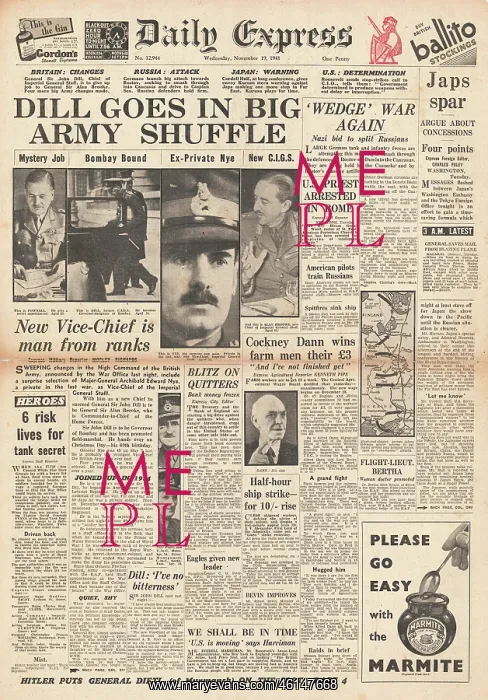 : 1941 Daily Express Re-shuffle in high command of the British : 1941 Daily Express Re-shuffle in high command of the British