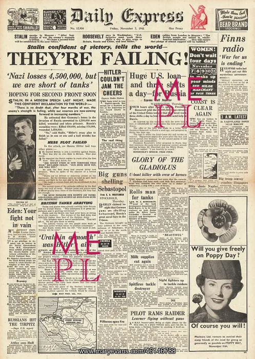 : 1941 Daily Express Stalin confident of Victory : 1941 Daily Express Stalin confident of Victory