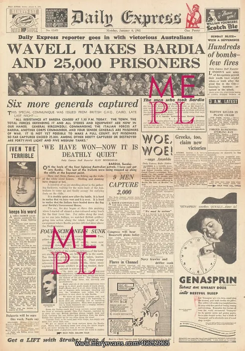 : 1941 Daily Express Surrender of Bardia to Allied Forces : 1941 Daily Express Surrender of Bardia to Allied Forces