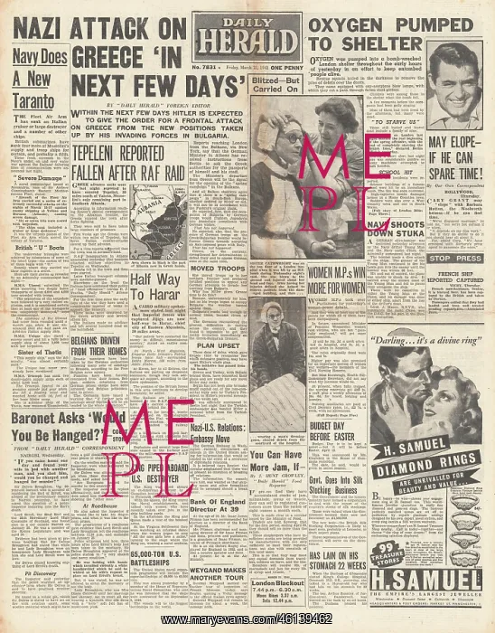 : 1941 Daily Herald German attack on Greece expected : 1941 Daily Herald German attack on Greece expected