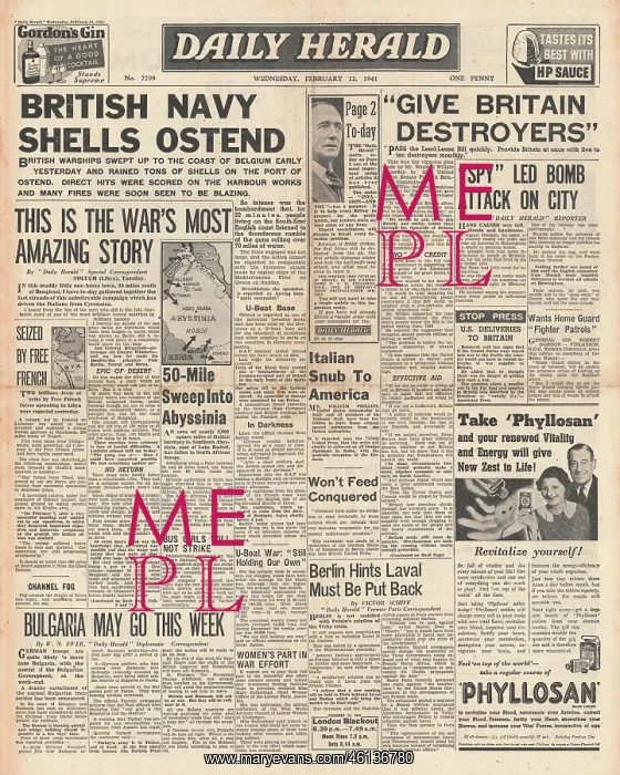 : 1941 Daily Herald RAF Bomb Ostend : 1941 Daily Herald RAF Bomb Ostend