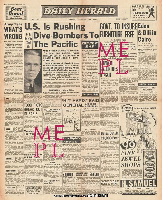 : 1941 Daily Herald US sends bombers to the Pacific : 1941 Daily Herald US sends bombers to the Pacific