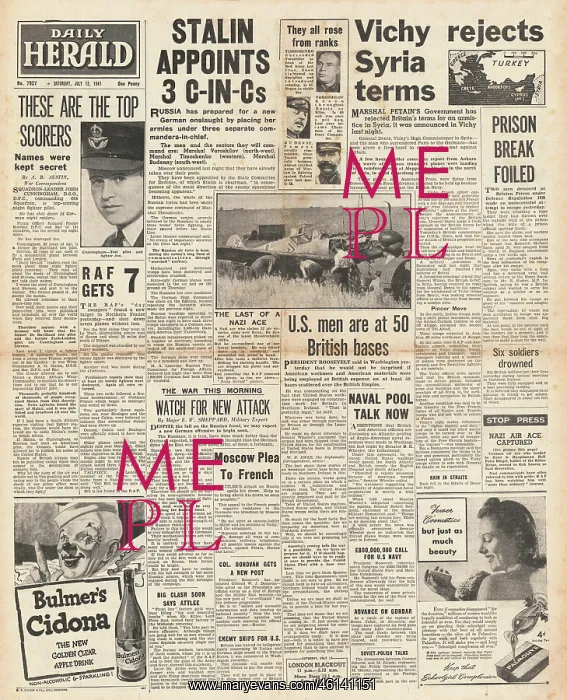  : 1941 Daily Herald Stalin appoints three new Commanders