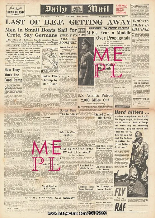 : 1941 Daily Mail Allied Forces withdraw from Greece : 1941 Daily Mail Allied Forces withdraw from Greece