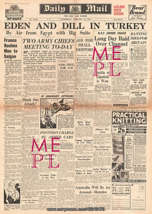 : 1941 Daily Mail Anthony Eden attends talks in Turkey : 1941 Daily Mail Anthony Eden attends talks in Turkey