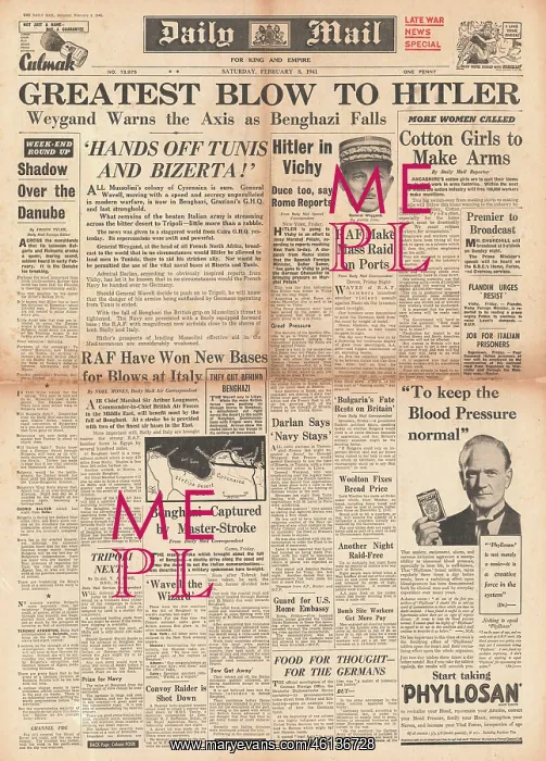  : 1941 Daily Mail British Forces capture Benghazi