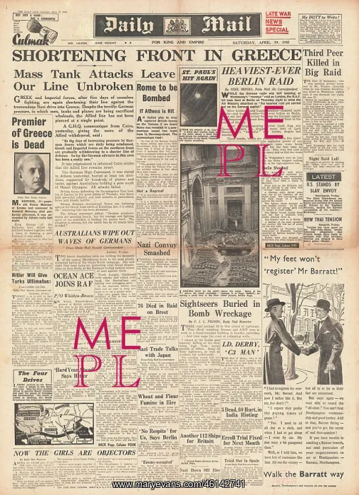 : 1941 Daily Mail Decisive battle in Greece : 1941 Daily Mail Decisive battle in Greece