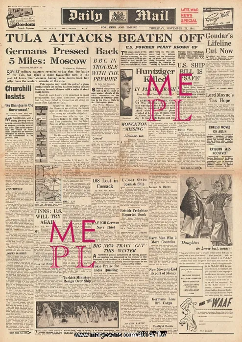 : 1941 Daily Mail German Army attack held at Tula : 1941 Daily Mail German Army attack held at Tula