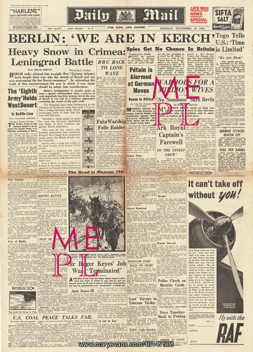 : 1941 Daily Mail German Army capture Kerch : 1941 Daily Mail German Army capture Kerch