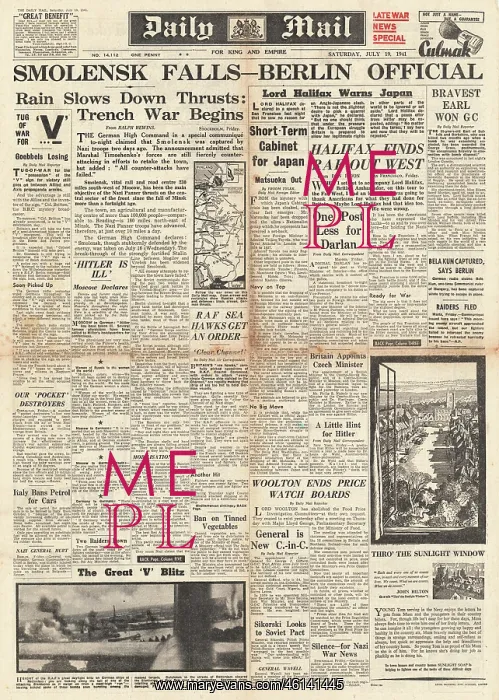 : 1941 Daily Mail German Forces Capture Smolensk : 1941 Daily Mail German Forces Capture Smolensk
