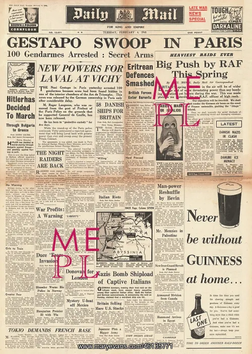: 1941 Daily Mail Gestapo make arrests in Paris : 1941 Daily Mail Gestapo make arrests in Paris
