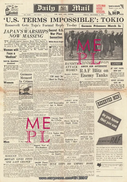 : 1941 Daily Mail US - Japan talks break down : 1941 Daily Mail US - Japan talks break down