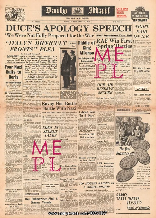 : 1941 Daily Mail Mussolini admits errors and heavy losses : 1941 Daily Mail Mussolini admits errors and heavy losses
