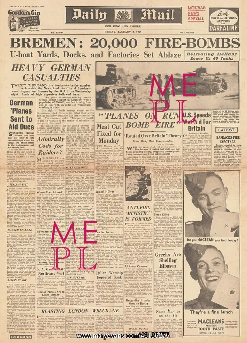 : 1941 Daily Mail RAF Bomb Bremen : 1941 Daily Mail RAF Bomb Bremen