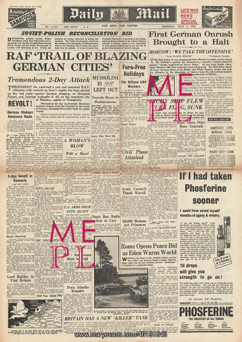 : 1941 Daily Mail RAF Bomb German Cities : 1941 Daily Mail RAF Bomb German Cities