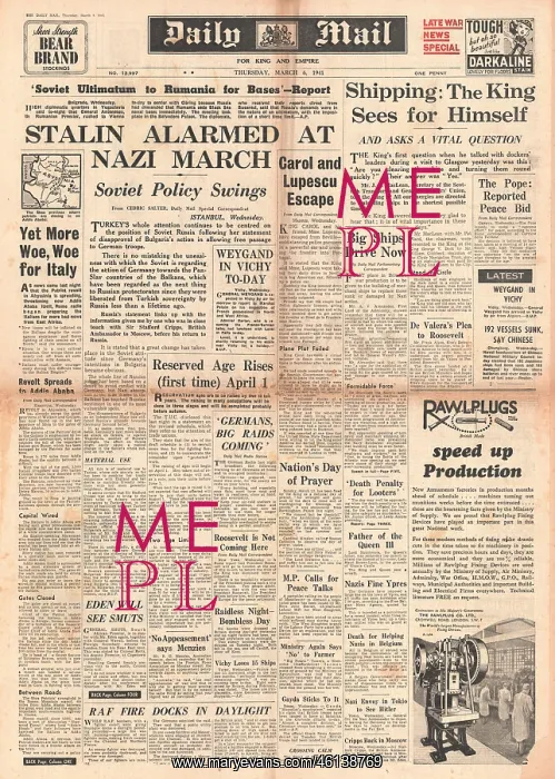 : 1941 Daily Mail Soviet concern at German troops in Bulgaria : 1941 Daily Mail Soviet concern at German troops in Bulgaria