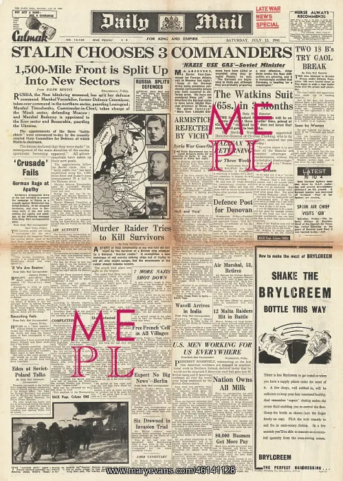 : 1941 Daily Mail Stalin appoints three new Commanders : 1941 Daily Mail Stalin appoints three new Commanders