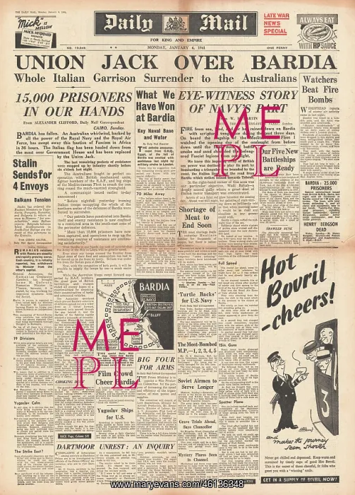 : 1941 Daily Mail Surrender of Bardia to Allied Forces : 1941 Daily Mail Surrender of Bardia to Allied Forces